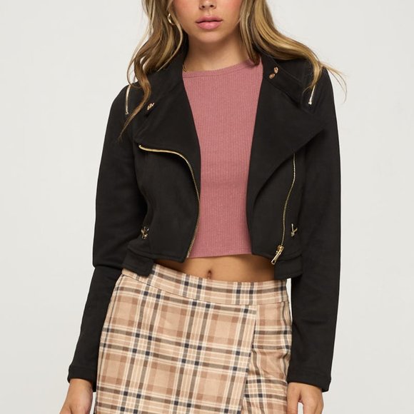 iris Jackets & Blazers - Amber- Suede Zipper-Detailed Crop Biker Jacket